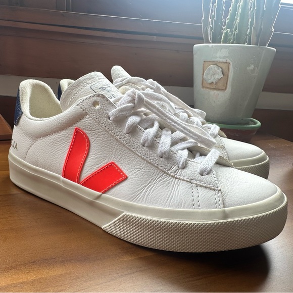 Veja EXCELLENT Campo White Fluo leather sneaker navy/orange best seller -6 - Picture 3 of 13